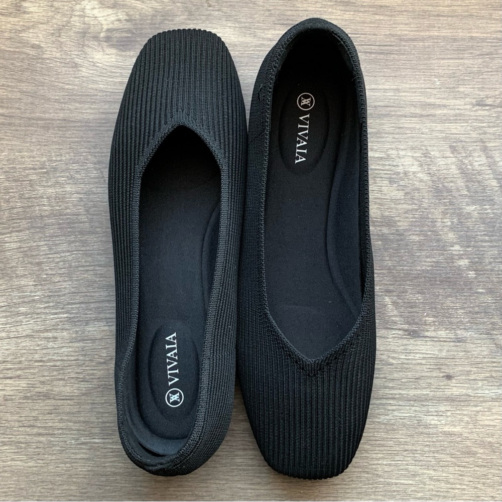 VIVAIA Margot 2.0 Square-Toe V-Cut Flats | Black, Size 9.5 - EU 41